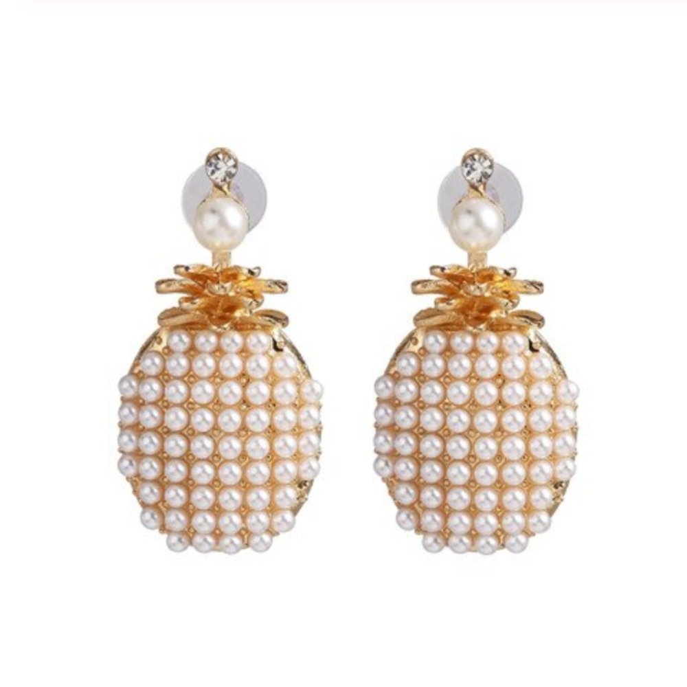 Gold Pearl Pineapple Summer Large Stud Earrings